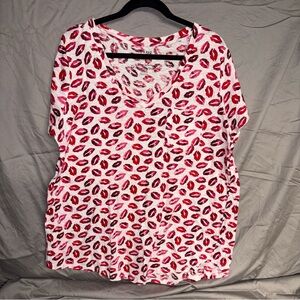 Torrid Lip Print Blouse - Red and Pink